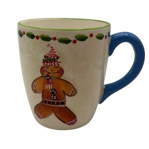 Oneida Debbie Taylor-Kerman Gingerbread Man Coffee Mug Blue Handle Christmas